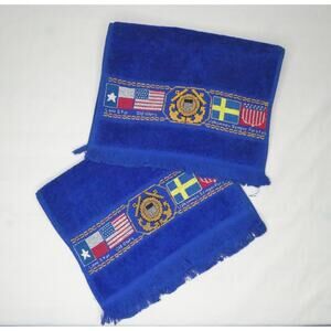 2 Blue Coast Guard Cross Stitch Fingertip Towels Valkommen Semper Paratus TX